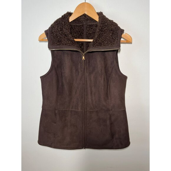 Talbots Brown Suede Sherpa Interior Vest Size Small - Picture 1 of 6